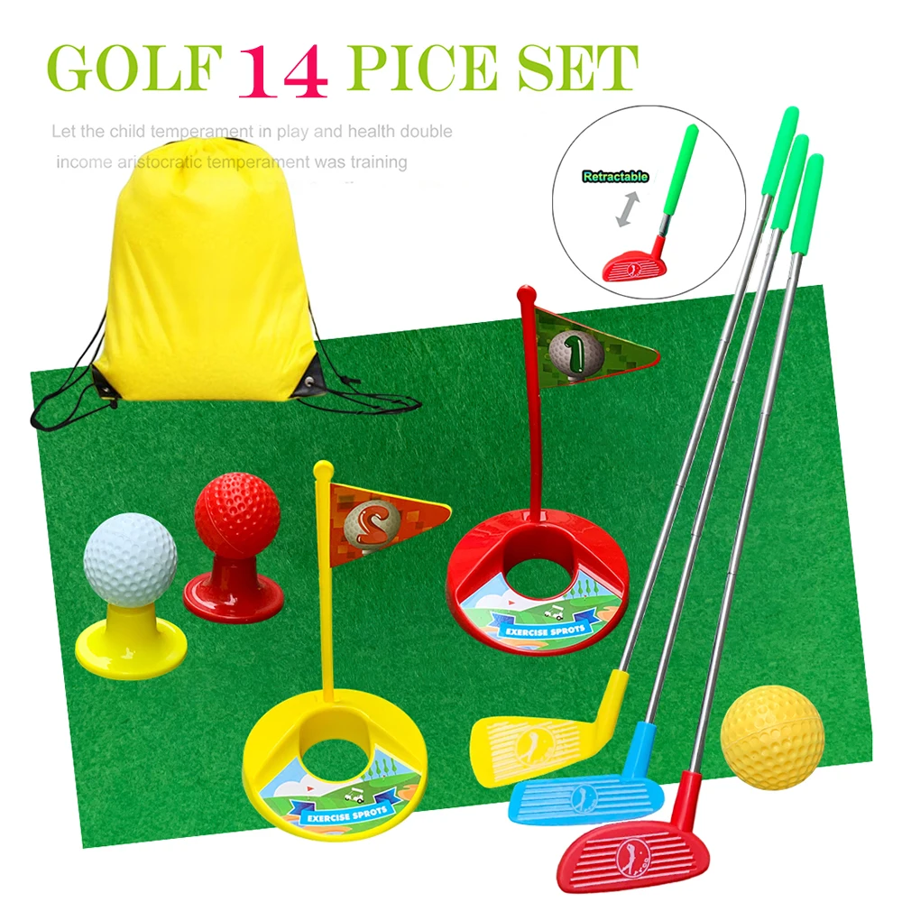 قابل للسحب سبيكة KIDSGolf لعبة 14 قطعة مجموعة اللعب للأطفال الصغار المبتدئين مع حقيبة خضراء الهدف الألعاب