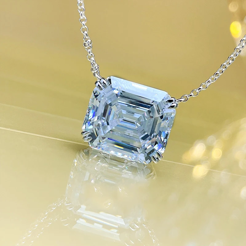 

Fashionable jewelry S925 sterling silver yellow diamond rectangular pagoda 14 * 16 high carbon diamond necklace for women's coll