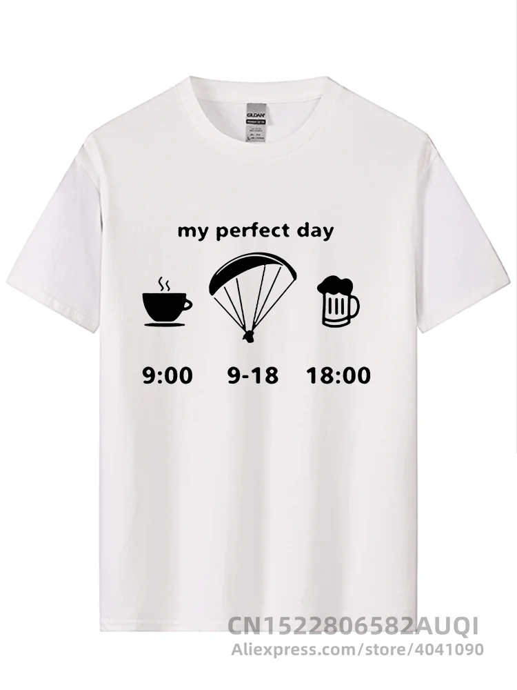 My Perfect Day Evolution Of Paragliding Drink Tea&Beer Funny Print T Shirts Men\'s Clothing Brand Cotton Short Sleeve T-Shirt