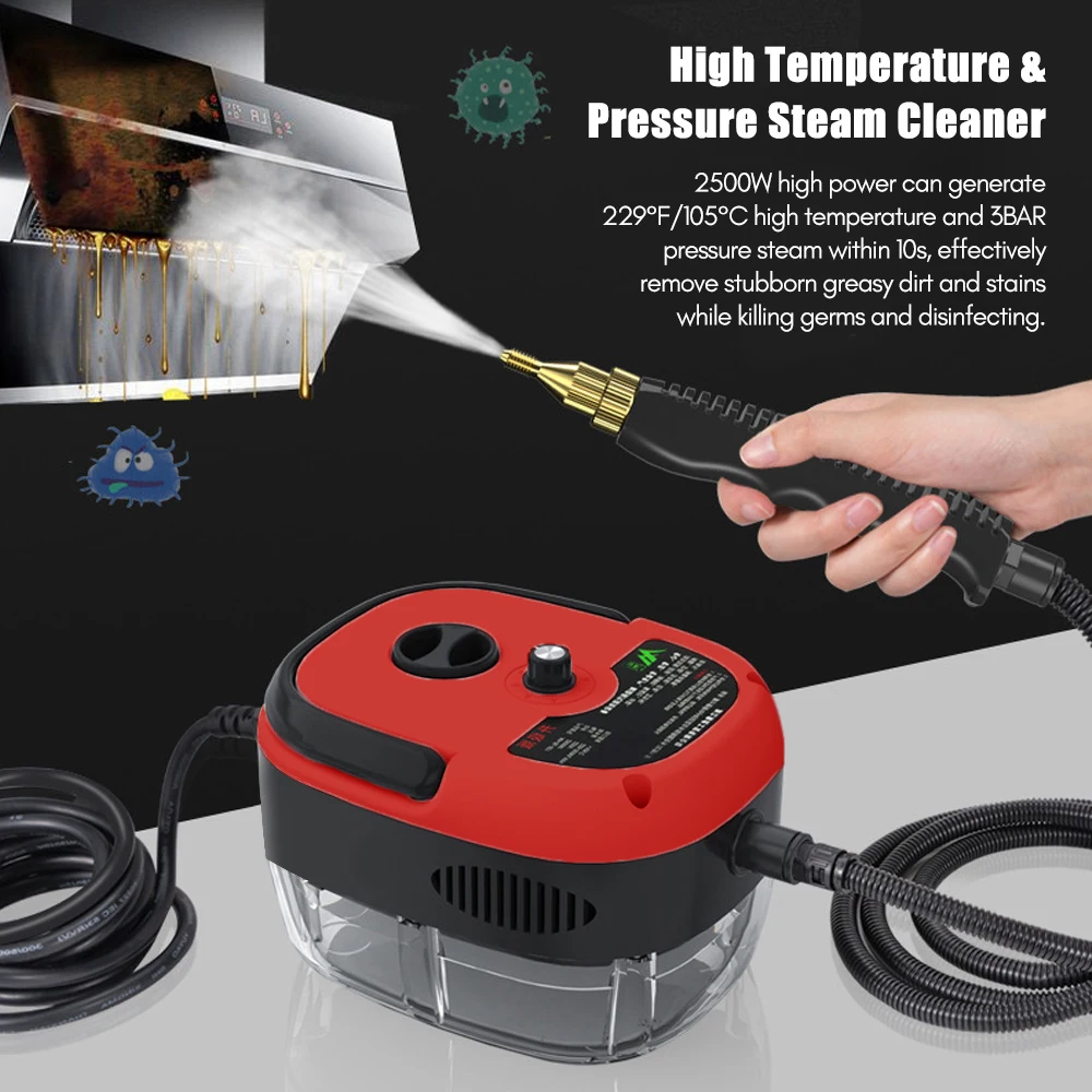 

2500W Portable Handheld Steam Cleaner High Temperature Pressurized Steam Cleaning Machine with Brush Heads for Kitchen Furniture