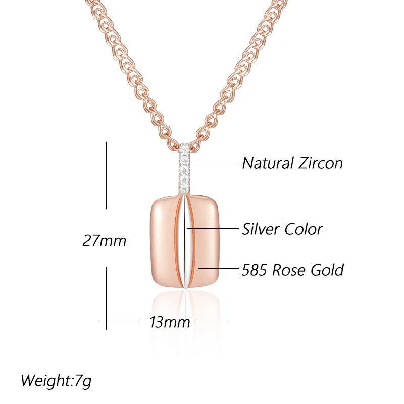 Kinel Hot Shiny Natural Zircon Square Pendant Necklace For Women Luxury 585 Rose Gold Silver Color Mix Design Daily Fine Jewelry