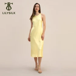 LILYSILK Undryed Silk Dress for Women 2023 New 22 momme Golden cococoon Crewneck Tank Skinny Robe Party abbigliamento spedizione gratuita