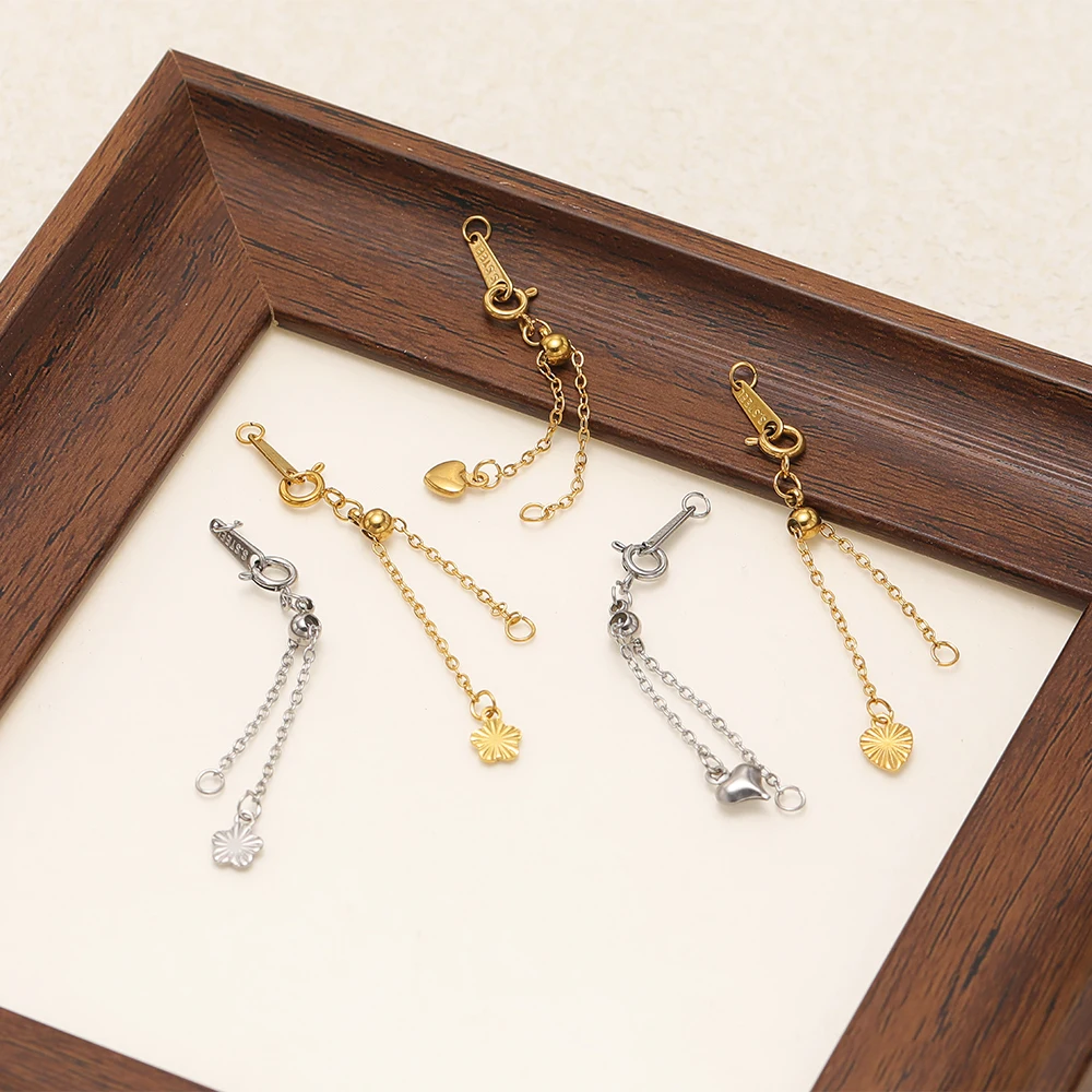 4 Stück Edelstahl-Verlängerungsketten mit Feder-Silikonperlen-Verschluss, DIY-Schmuckzubehör für Armbänder und Halsketten – Detail 5