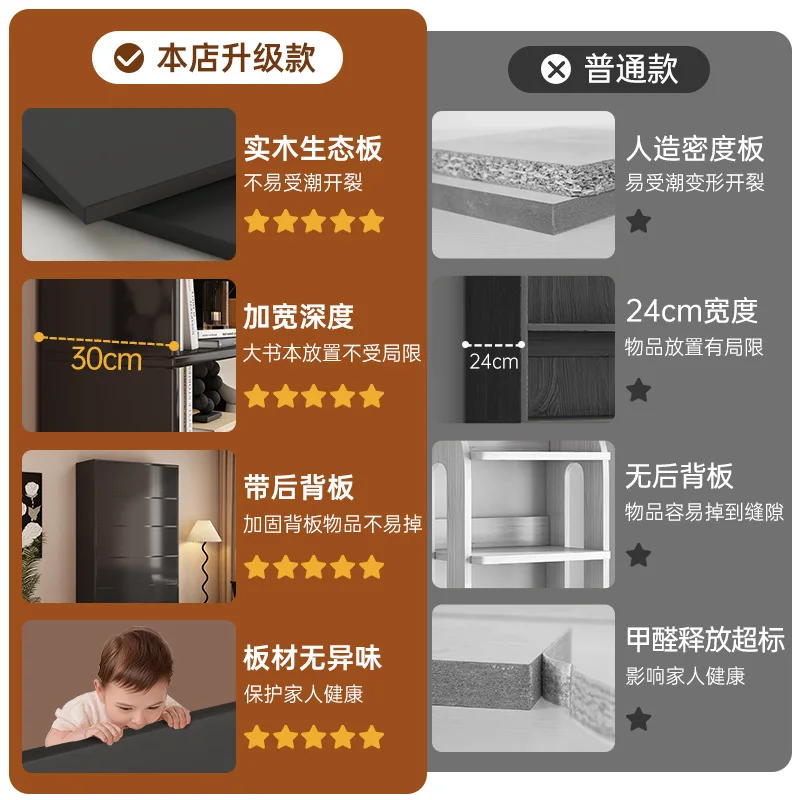 Black Bookcase Integrated Against The Wall Storage Cabinet Display Cabinet Storage Cabinet Floor Shelf Library Bookshelf Whole