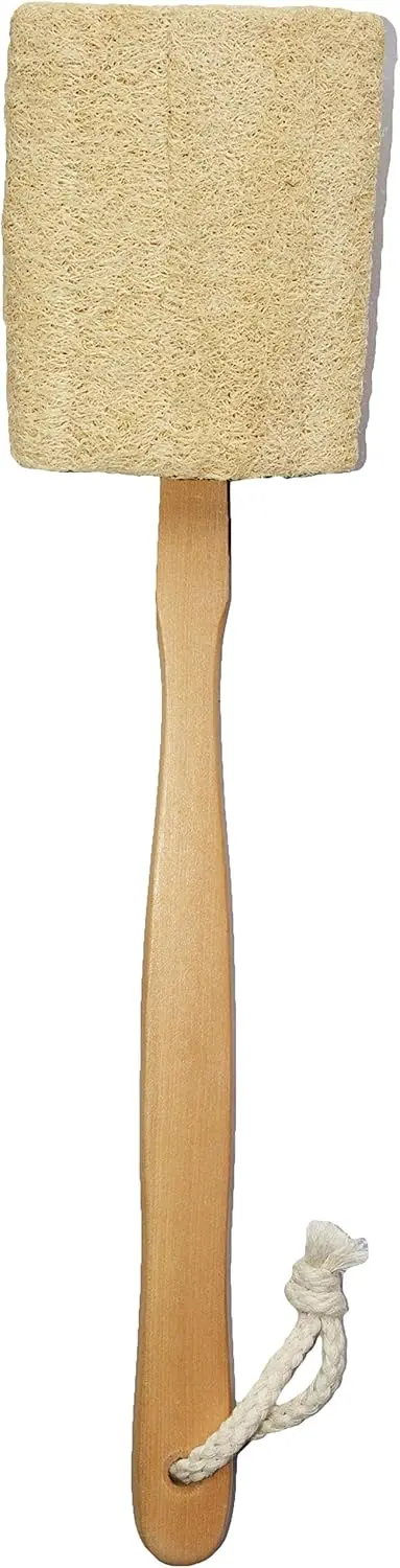 

Natural Loofah Bath Brush with Long Wooden Handle - Exfoliating Shower Sponge for Men & Women, Pack of 1