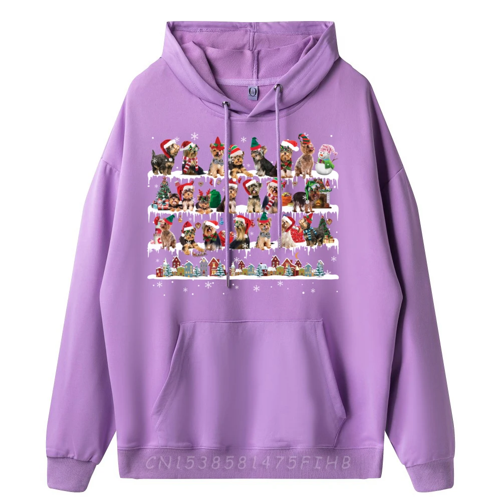 Yorkie Christmas Snow Layers Santa Dog Grey Hoodie Graphic Tee High Quality Mardi Gras Christmas Sweater