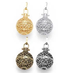 OCESRIO Big Retro Hollow Flower Harmony Ball Necklace Pendant for Pregnancy Women Copper Gold Plated Wishing Ball pdtb455