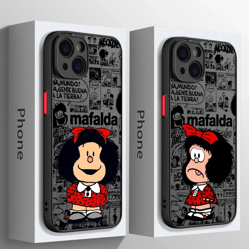 Funda de teléfono linda niña m-mafaldas para Xiaomi Redmi Note 13 12 11 10C 10X 9 9A 9T 9C 8 7 Pro Plus 5G cubierta transparente mate