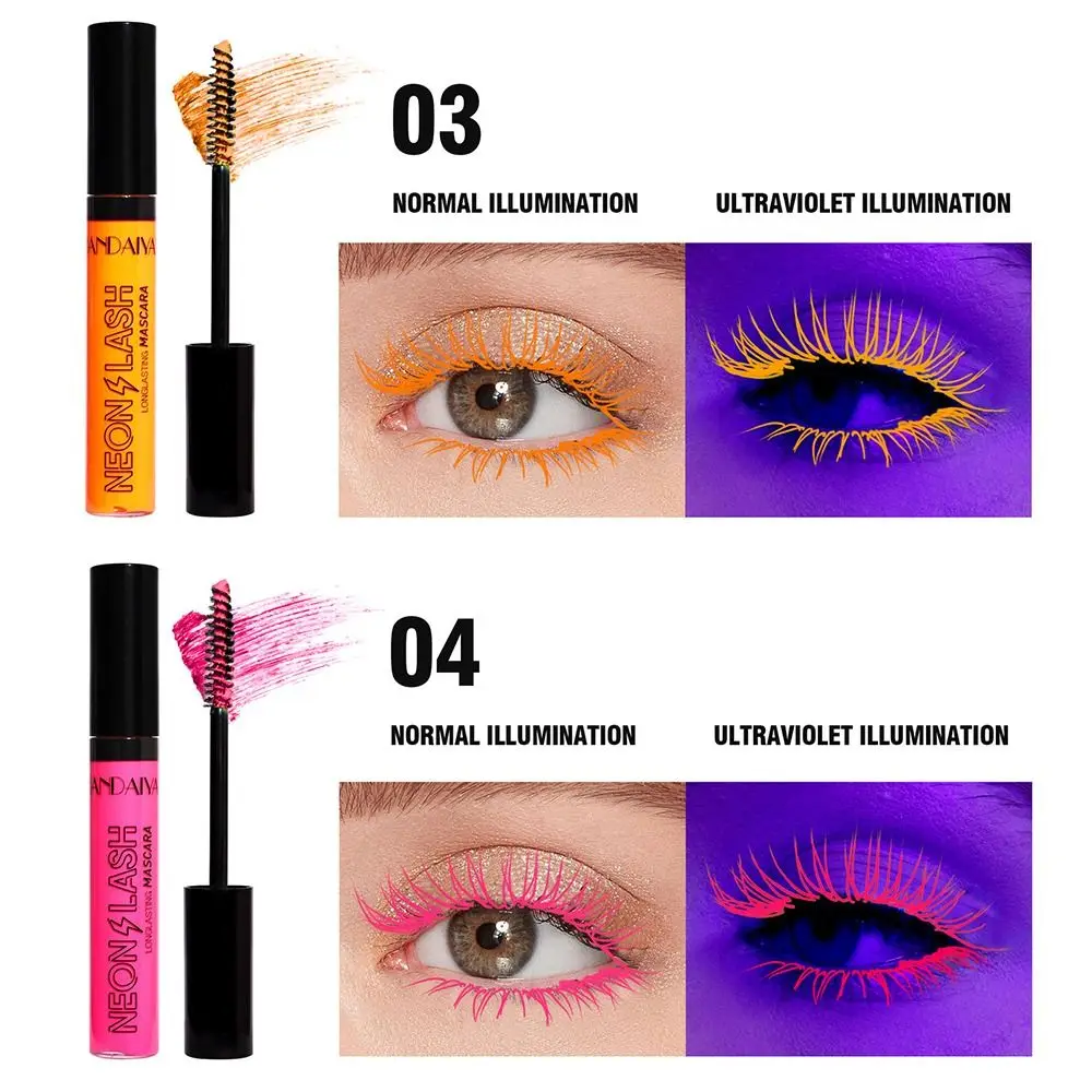 6 Colors UV Light Colored Mascara Curling Thick Eyelash Extension Fluorescence Mascara Yellow Blue Purple Waterproof