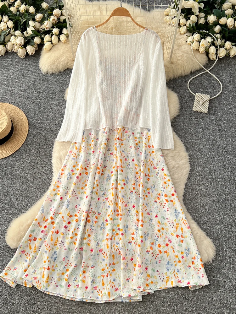 Sweet Sle Floral Print Knitted Dr Slim Fit High Waist A-Line Skirt Thin Outerwear Jaet Set Ci Commute Summer Wear