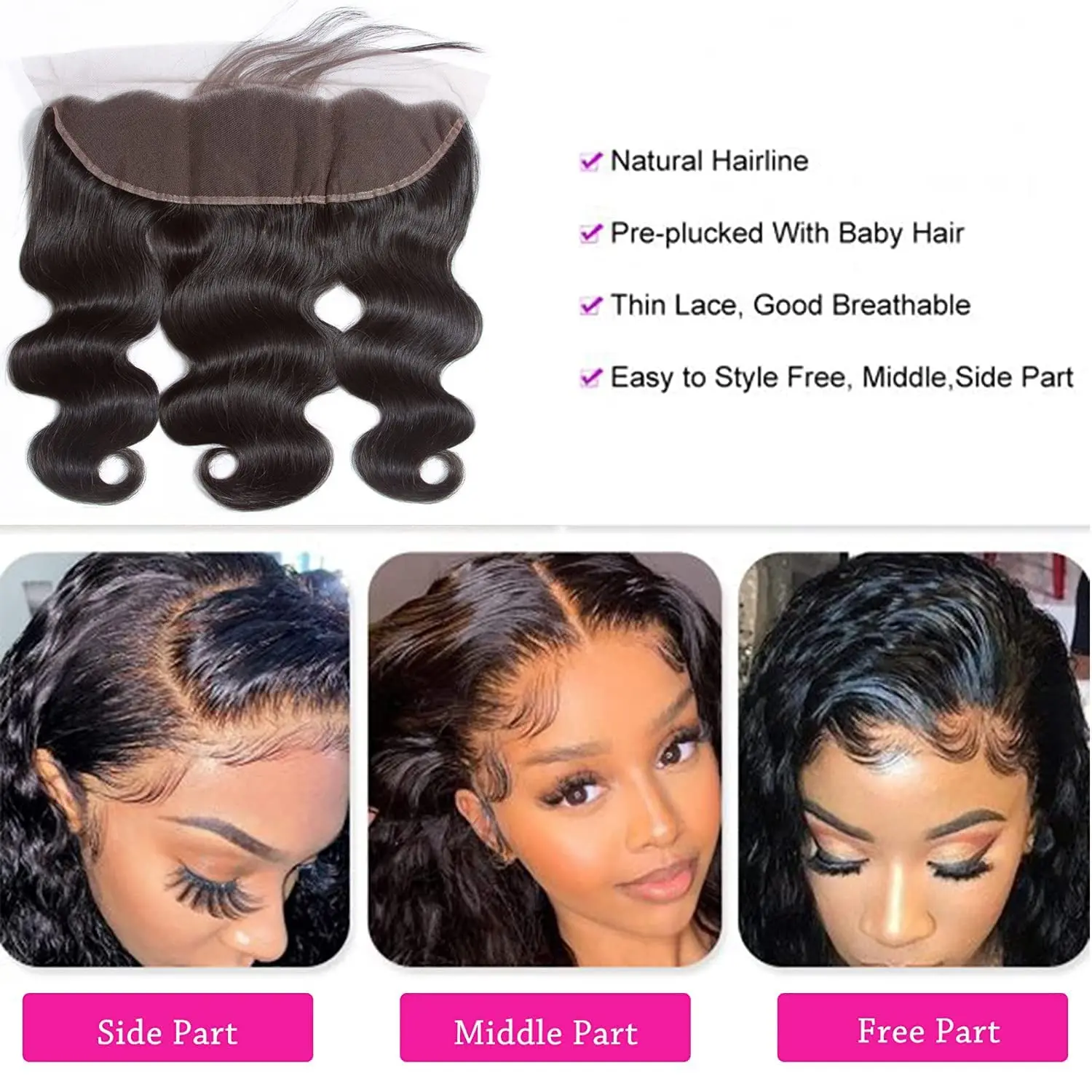 Lace Frontal Closure 13x4 Body Wave Brazilian Human Hair Pre Plucked With Baby Hair Natural Color Remy Hair Extensions For Women