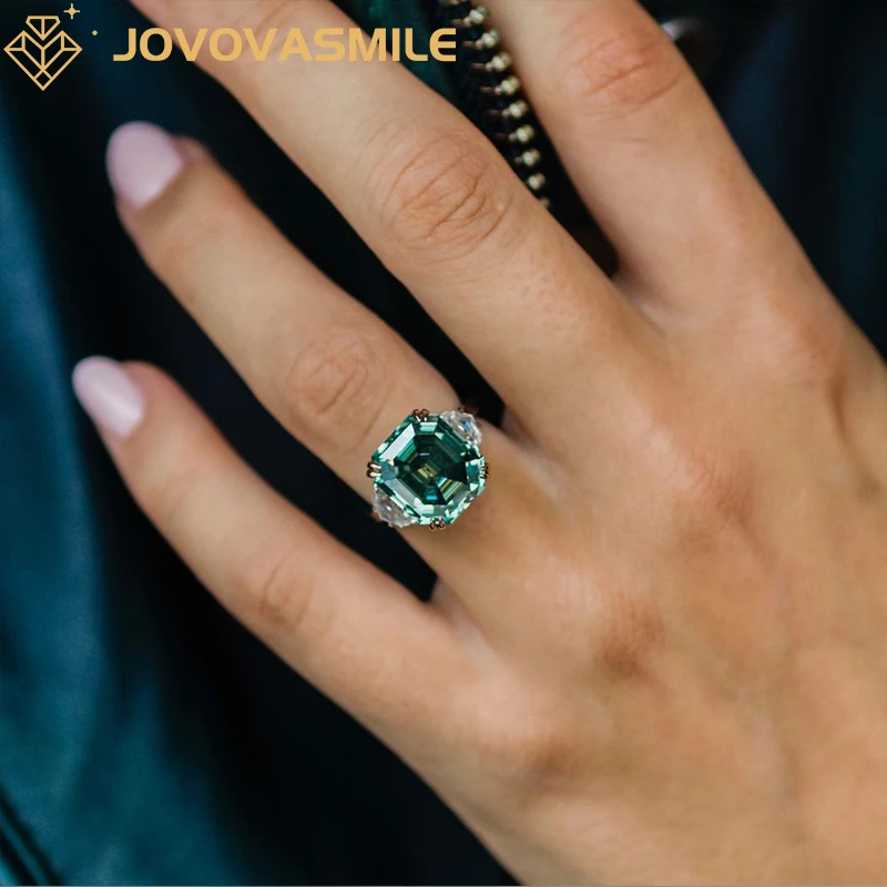 

JOVOVASMILE Moissanite Ring For Women 7.5carat 12x11mm Green Elongated Old Mine Asscher Two-Tone 18k White Rose Gold Jewelry