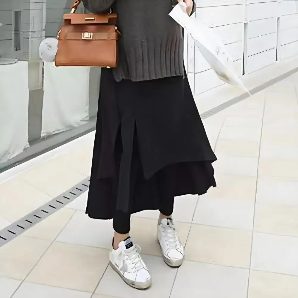 2026 Winter Skirt Leggings Irregular Fake Two-Piece Design Velvet Lined Women Culottes High-waisted Stretchy Culottes