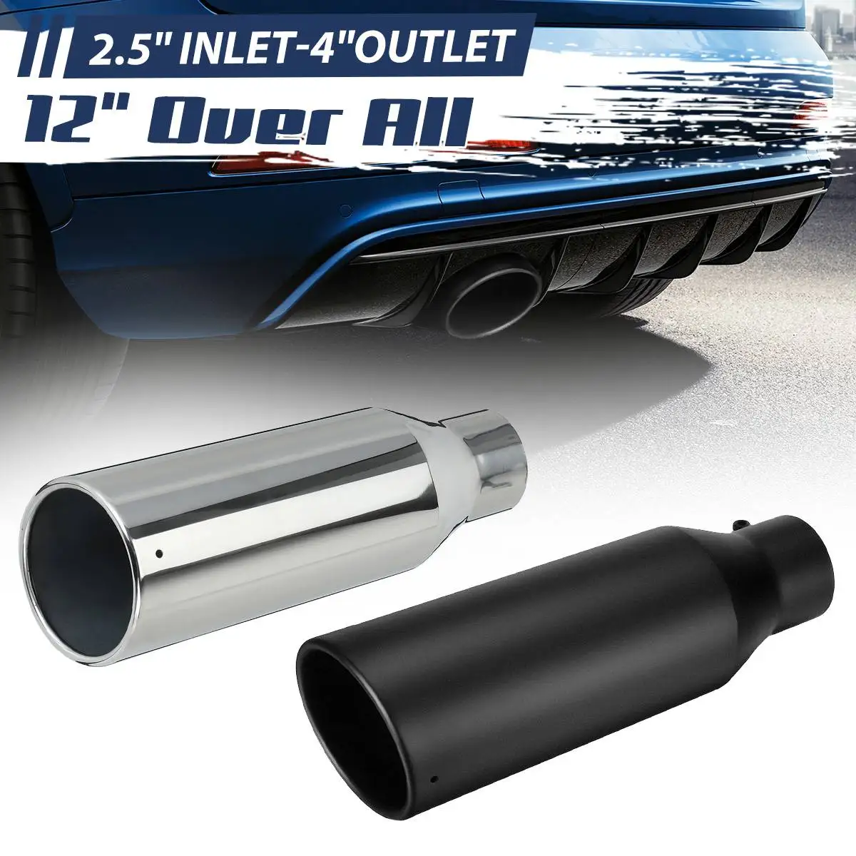 Universal Car Straight Exhaust Tail Throat 12 inch Stainless Exhaust Pipe Muffler Inlet 2.5