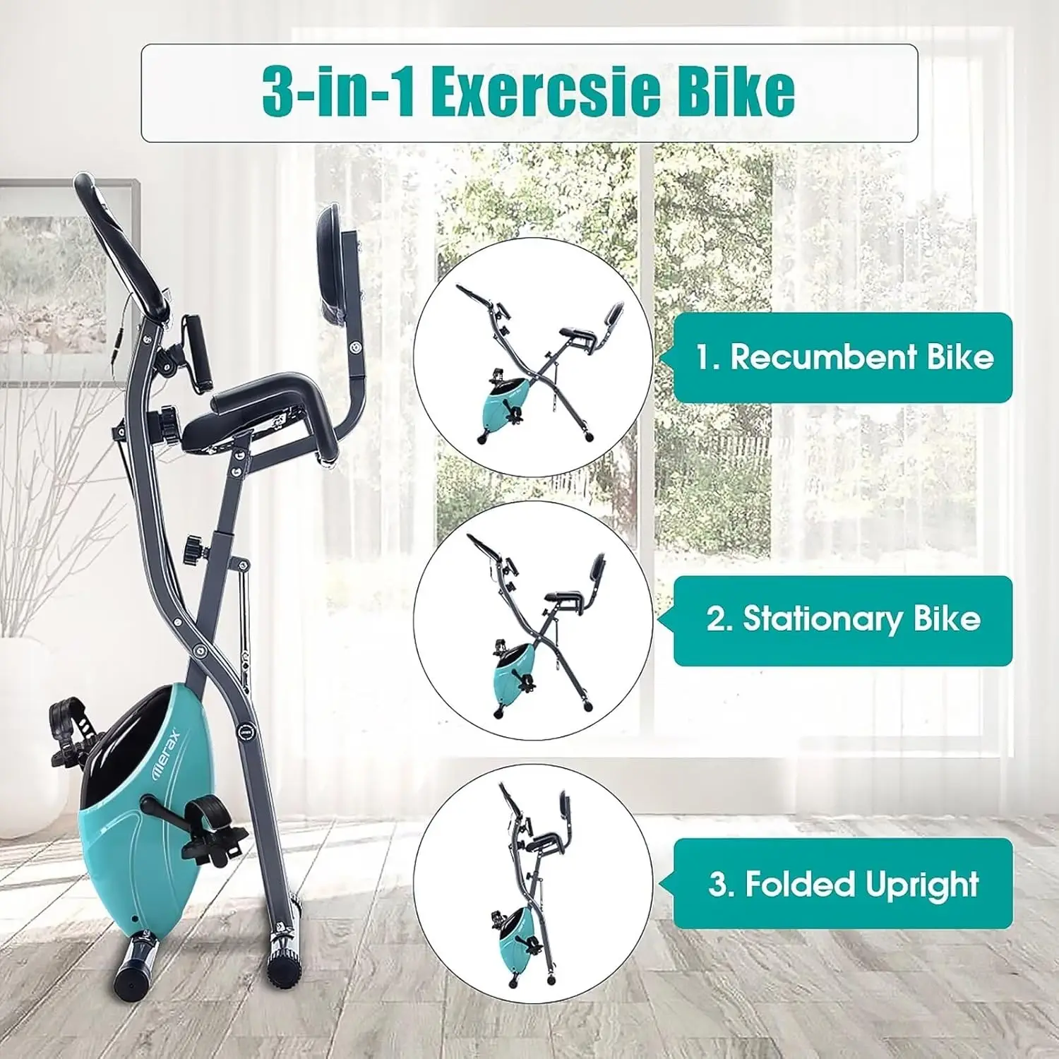 Bicicleta estacionária magnética dobrável para casa, bicicleta ergométrica, 16 níveis de resistência, X-Bike, ciclismo indoor vertical, 3 em 1