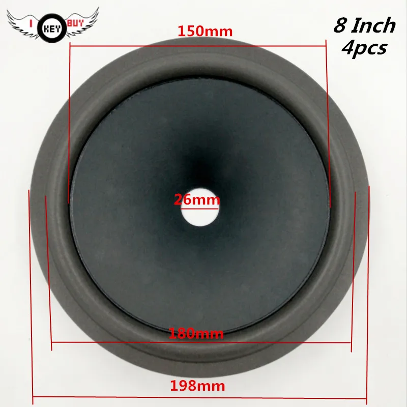 4pcs/Lot 8 Inch  Paper Cone  Basin Rubber Foam Edge Suspension Surface  198mm*150mm*26mm Core*Height 40mm Woofer Speaker Parts