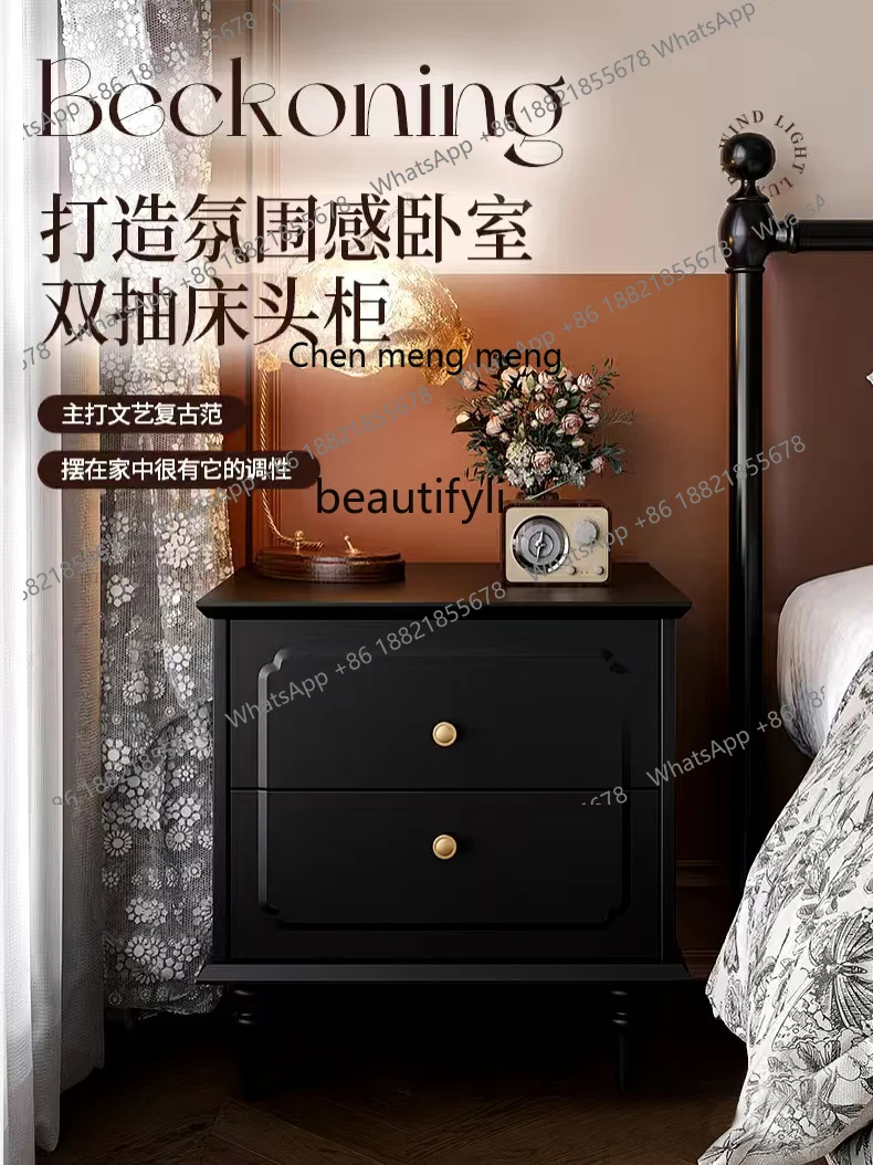 X Vintage Bedroom Nightstand Small Mid-Century Style Black Bedside Storage Cabinet Organizer