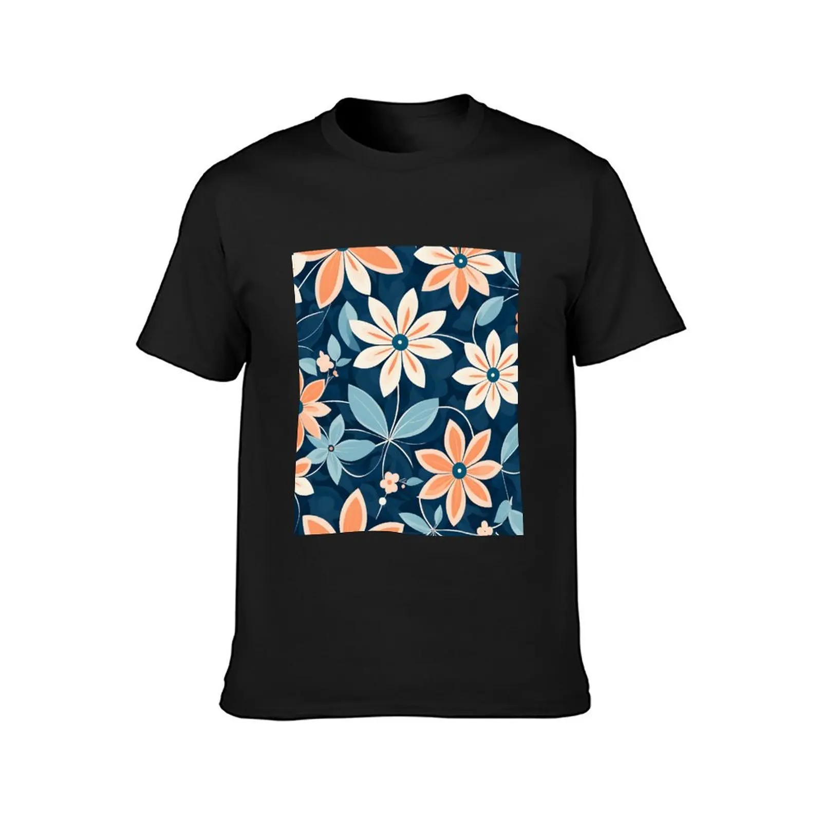 Mid Mod, Retro flower pattern, Peach, Icy Blue T-Shirt for a boy cute clothes aesthetic clothes slim fit t shirts for men