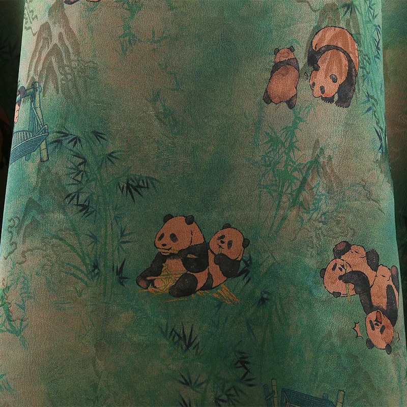 Highweight Panda Landscape Jacquard Fabric Autumn Winter Cheongsam Outerwear Printed Material Eco-Friendly Ready Stock