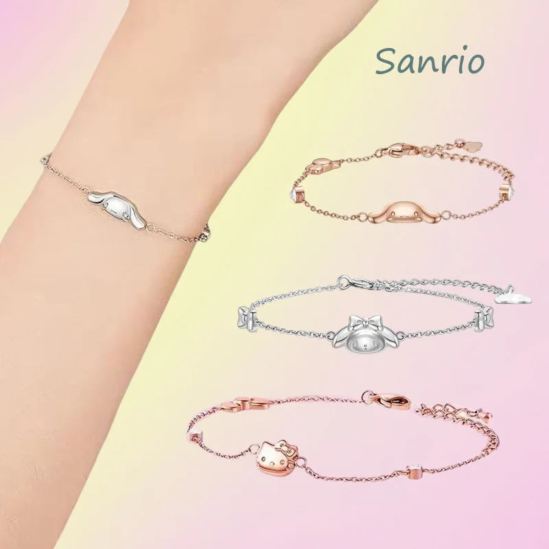 Sanrio Kawaii My Melody Bracelet hello kitty cinnamoroll Girl Cartoon Sweet Simple 925 Silver ins Fashion bestie couple Bracelet