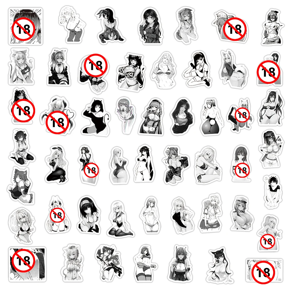 10/30/50 sztuk Anime seksowna dziewczyna Hentai naklejki czarny biały Graffiti naklejki DIY walizka telefon Laptop samochód Waifu naklejki zabawki