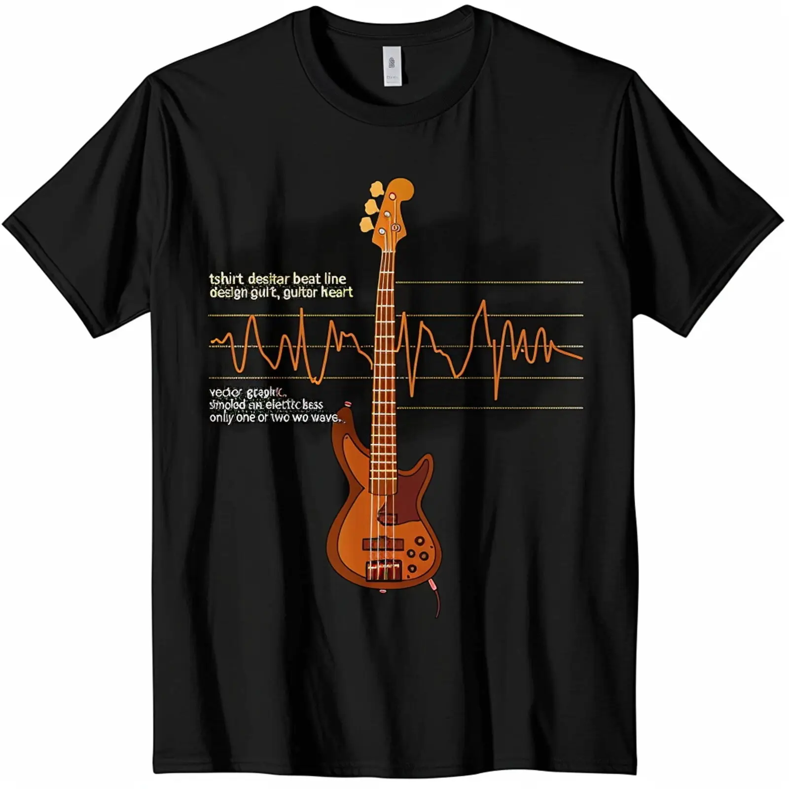 Black T Shirt with Electric Guitar Heartbeat Design Music Lover Tee