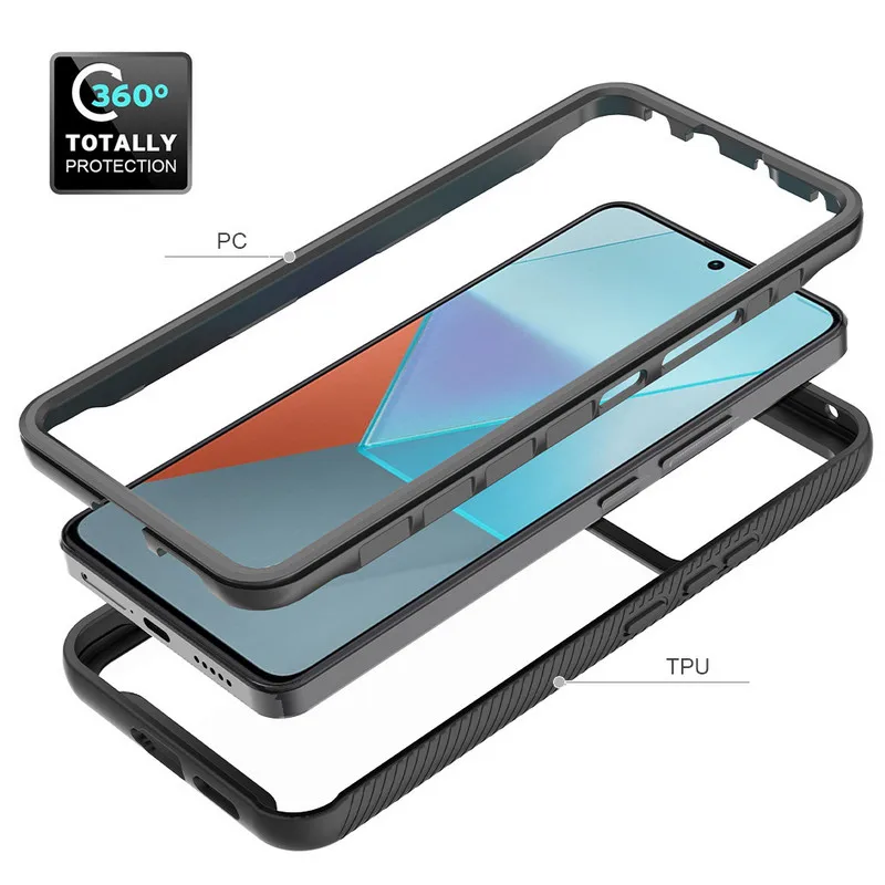 حافظة شفافة لهاتف Poco C65 2In1 غطاء خلفي من السيليكون الهجين PU لهاتف Xiaomi Poco X6 حافظة Mi Phone X6 X 6 C65 Funda Etui