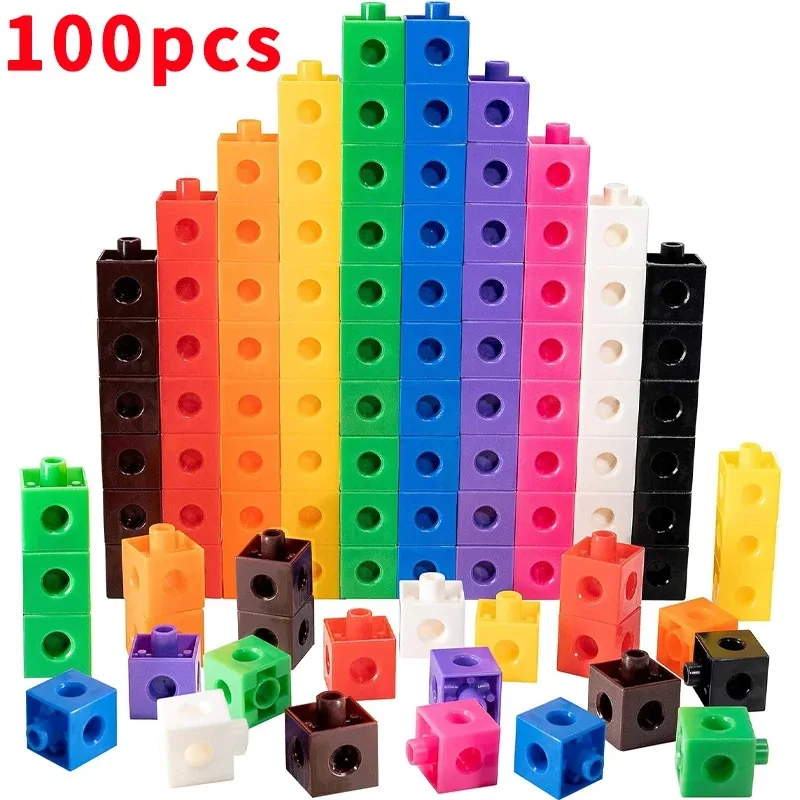 100pcs Connected Cube Toys For Mathematical Counting Plastic Counting Blocks Colored Mathematical Cubes Home School Preschool