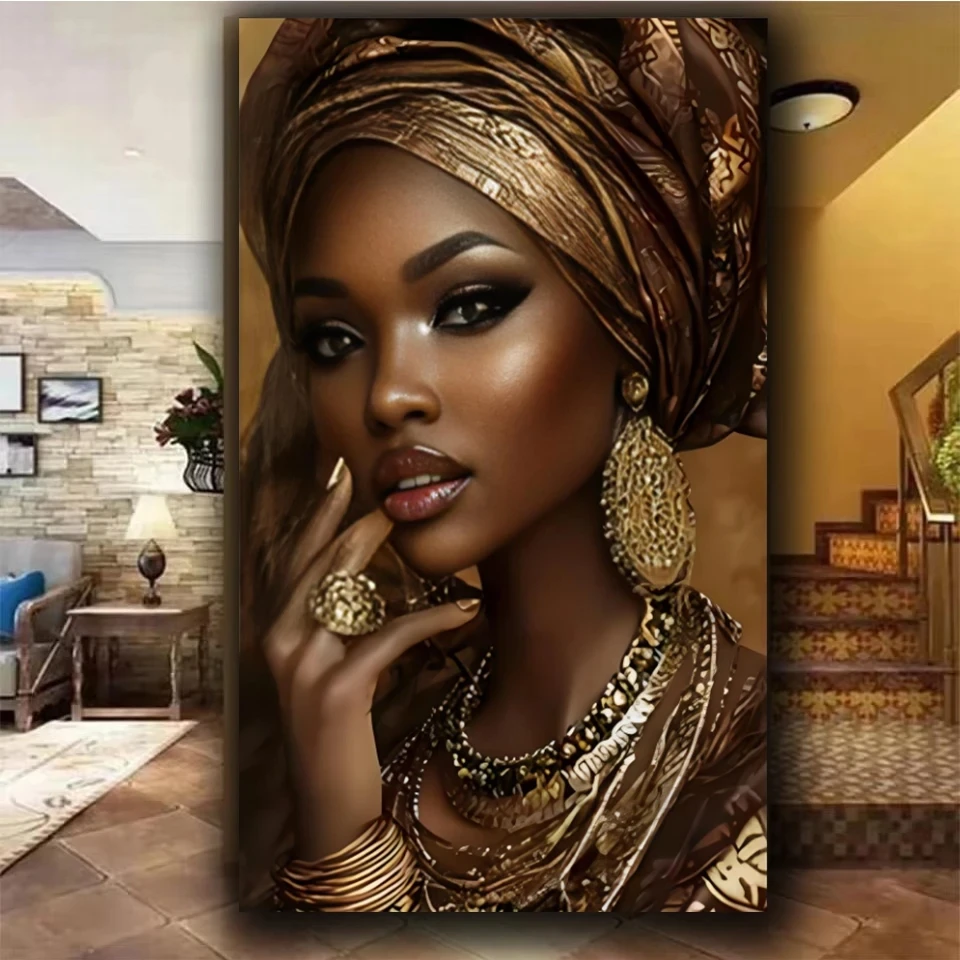 

Vibrant African American Woman Diy Diamond Art Painting Large Size Cross Stitch Kits Diamond Mosaic For Living Room Decor Gift
