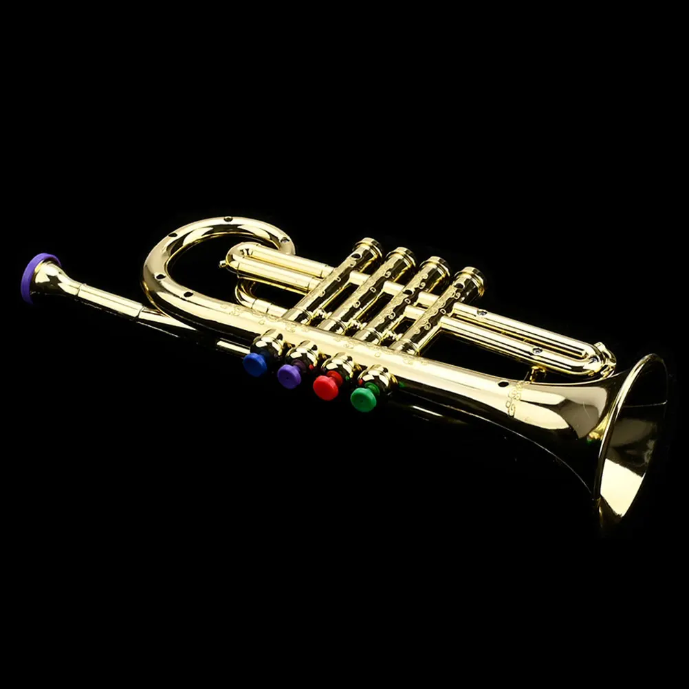 

4 Tones Gold Plastic Kids Simulation Trumpet Musical Instrument Educational Plaything for Early Learning Brain Stimulating Gift