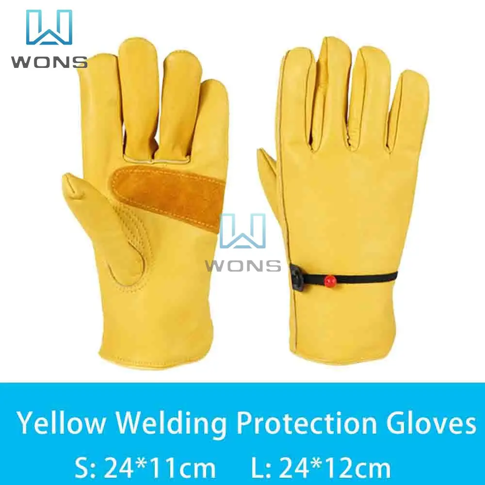 

1 Pair Yellow Cowhide Gloves Soft Sensitive Gloves Finger Guards Welding Security Protection Garden Mechanic Repaire Glovefor