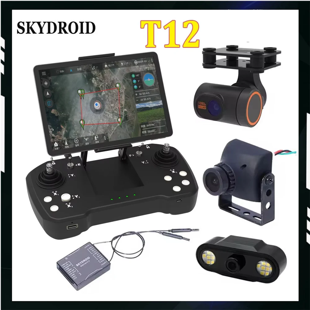 Skydroid T12 Remote Control Three-Body Camera 20km Digital Map Transmission w/ R12 Receiver 4 in 1 For Plant Protection Machine