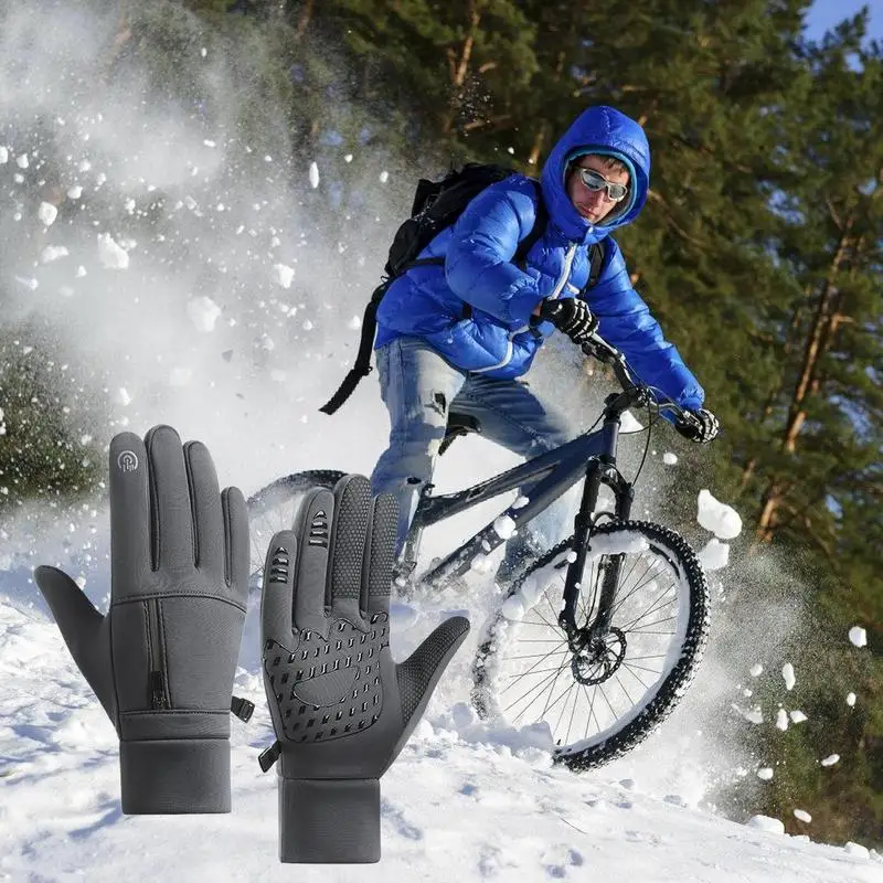 Windproof Touchscreens Gloves Waterproof Touchscreen Snow Mittens With Pocket Anti-Slip Girls Winter Warm Gloves Cold Weather