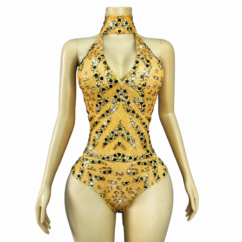 هالوين بار القطب ملابس الرقص الذهب الراين ارتداءها النساء جوجو راقصة زي ملهى ليلي DJ مهرجان الزي XS10770