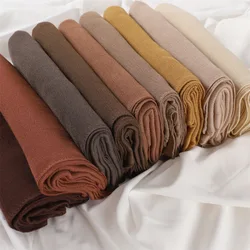 Women Big Size Plain Solid Cotton Rayon Crease Hijab Scarf Lady High Quality Wraps and Shawls Musulman Headband Islamic Turban