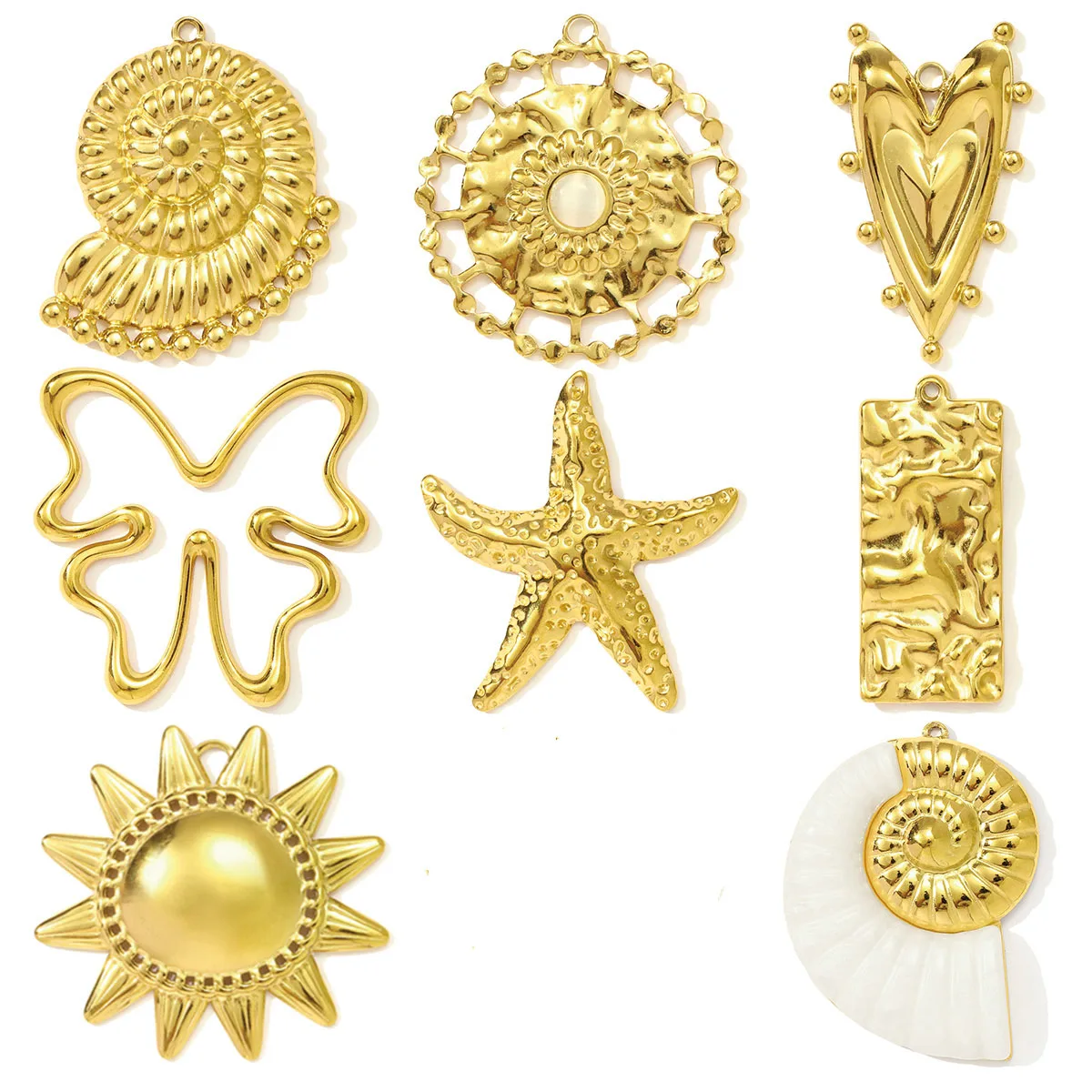 

3pcs/Lot Stainless Steel Big Size Heart Butterfly Conch Pendants Charms for DIY Fashion Jewelry Making Earring Wholesale