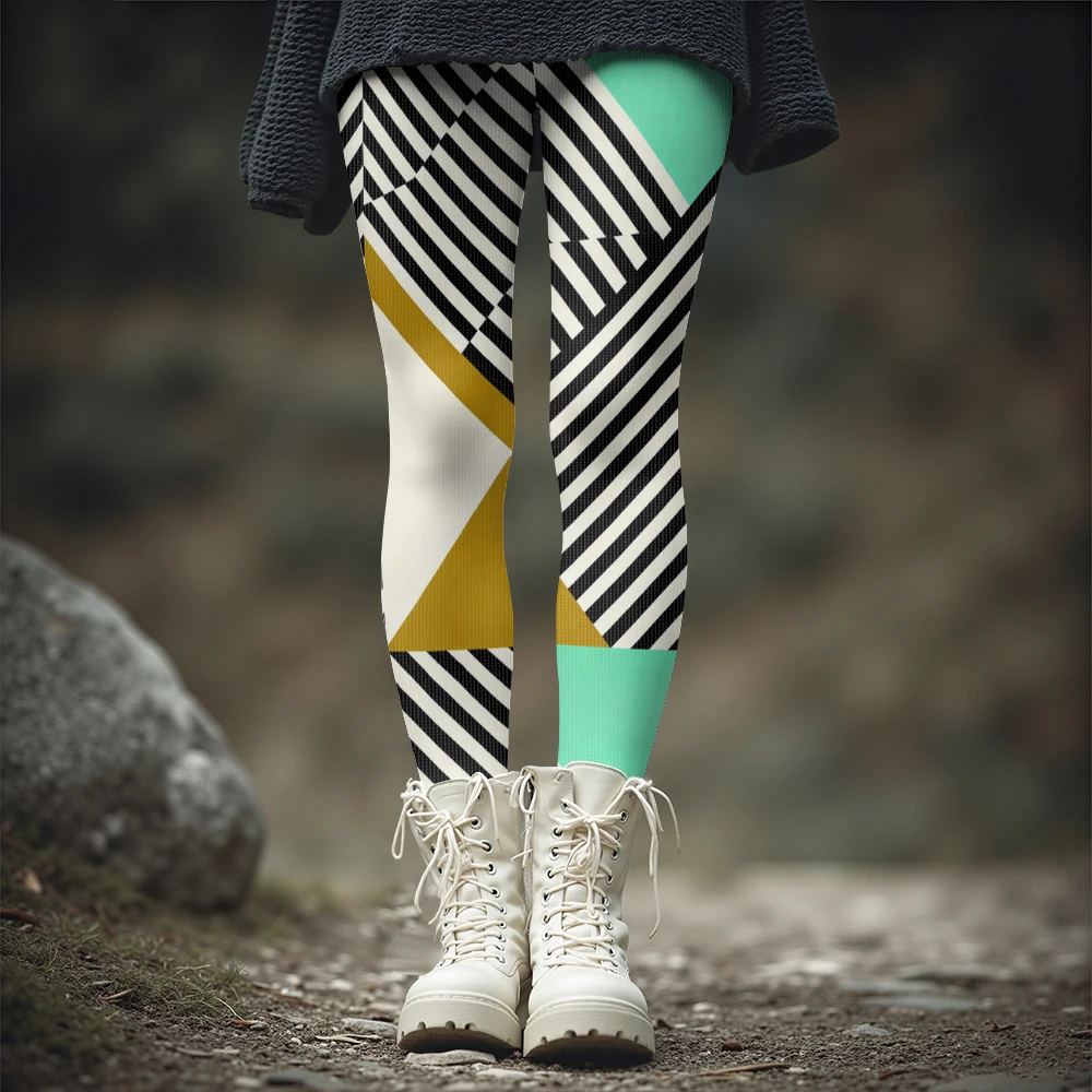 Funky Clown Style Colorful Geometric Print Thick Winter Leggings for Women Sexy Funny Tights for Yoga Casual Outer Wear
