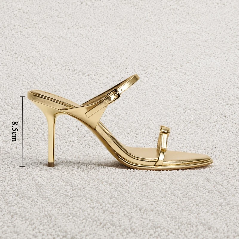 Women's Elegant Gold Metallic Strappy Stiletto High Heel Sandals Ankle Buckle Strap Minimalist Open Toe Party Dress Summer 2026