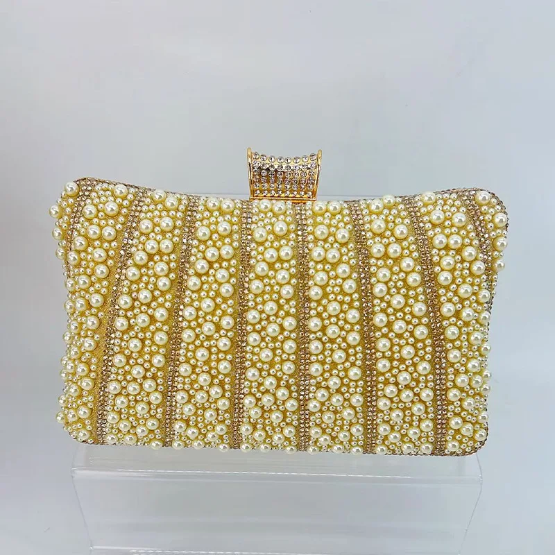 Pearl Dinner Women's Clutch Bag Versatile Pearl Rhinestone Evening Handbag Messenger Cartera De Fiestas Elegantes Bolsos De Lujo