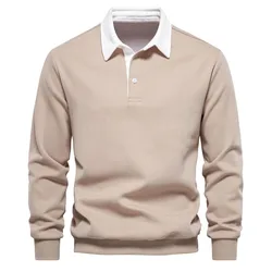 2024 Otoño Invierno Sudadera con capucha hombres cuello vuelto pulóver Polo nuevo en sudadera de alta calidad Color sólido ropa de hombre