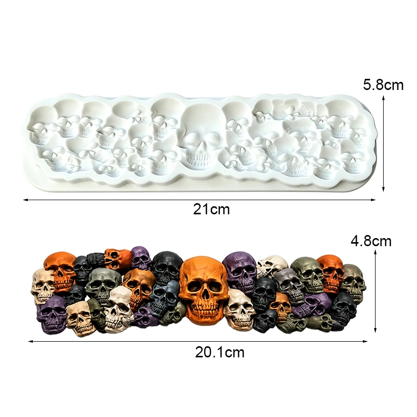 Totenkopf Halloween Silikonform für Zuckerguss, Harzwerkzeuge, Cupcake-Backform, Fondant-Kuchendekorationswerkzeuge – Detail 8
