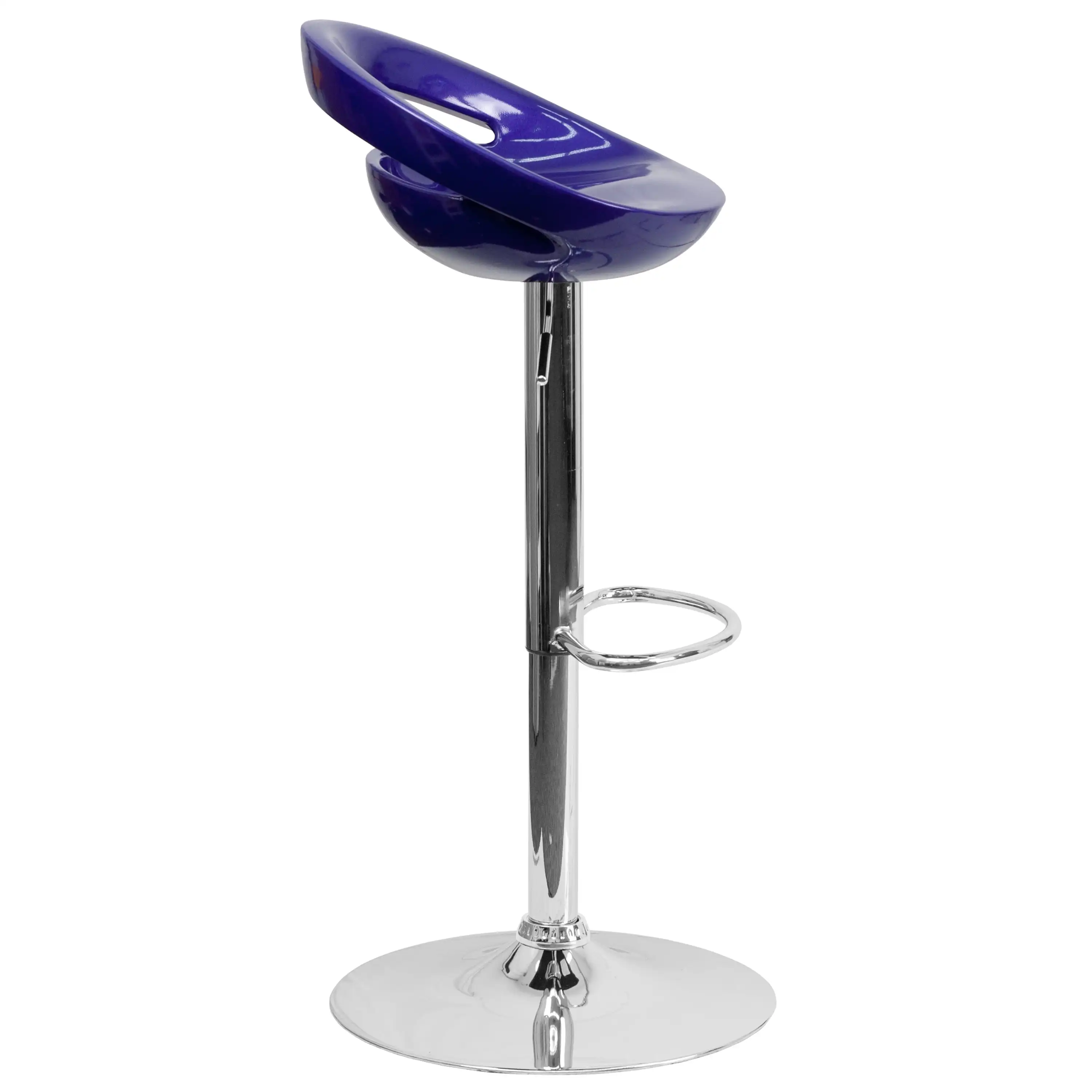Adjustable Height Barstool Kitchen Blue Plastic Counter Chair w/ Rounded Cutout Back