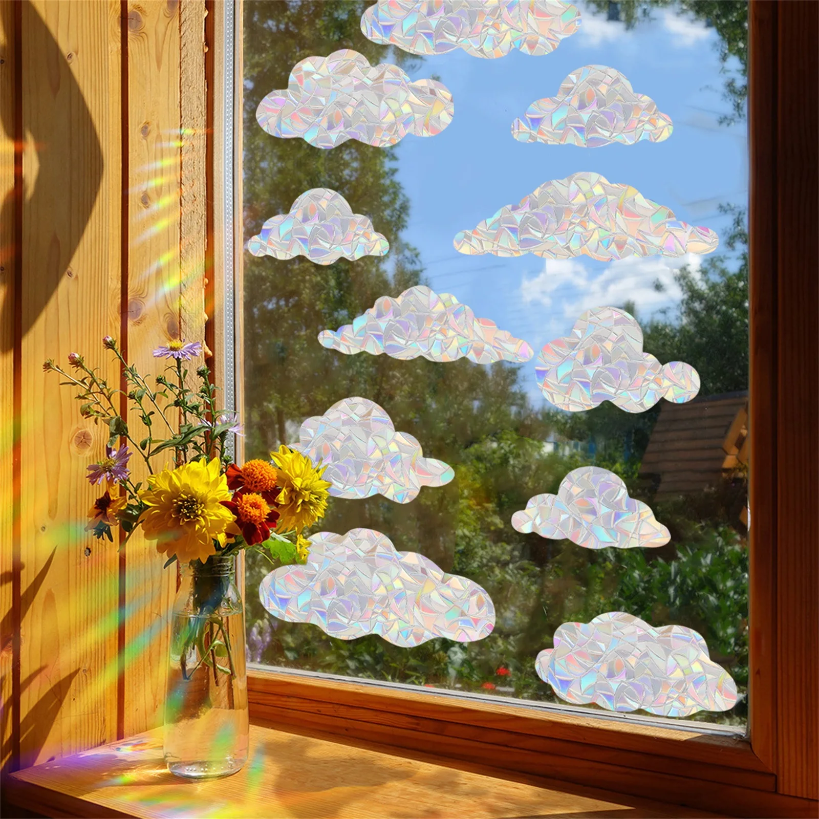Cloud Suncatcher Window Stickers, Sun Catcher Decals, PVC Static Cling Glass Decals For Home Decor & Bird Strike Prevention