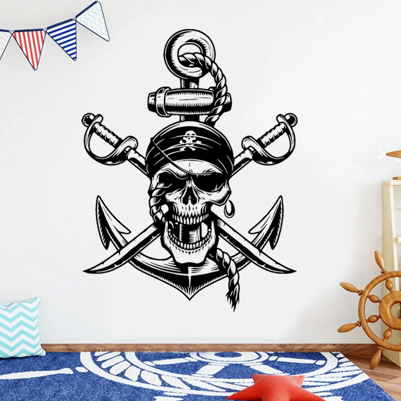 Pirate Symbols Skull Rope Anchor Sea Style Wall Sticker Vinyl Nautical Home Decor for Children's Room