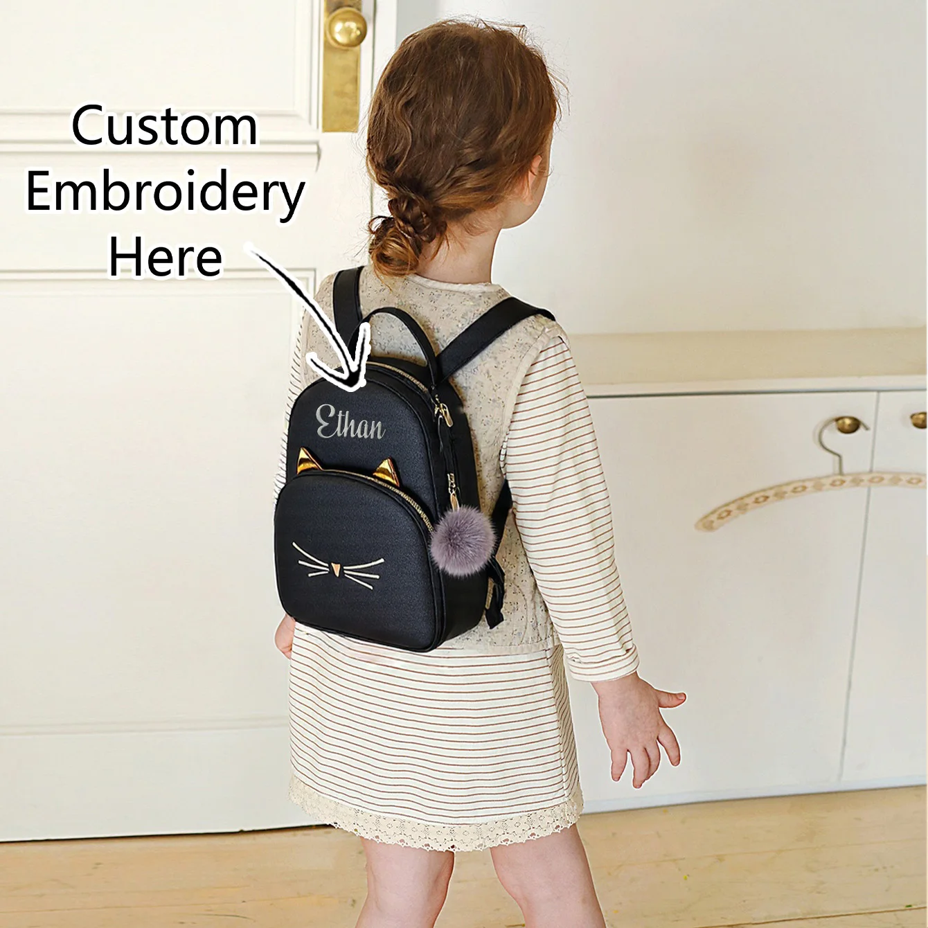 

Personalized Cat Backpack for Girls - Custom Name Cute Bookbag, Kawaii Gift for Her