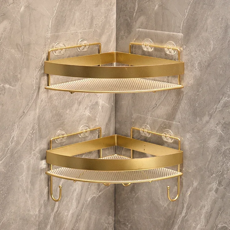 Gold Bathroom Storage Rack  non punching tripod Wall Mounted Storage holder Shampoo shower gel storage rack Bathroom Accessories