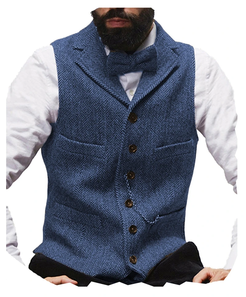 

Lapel V Neck Wool Herringbone Casual Formal Business Vest Mens Vest Waistcoat for men Any occasion Green/Burgundy/Brown