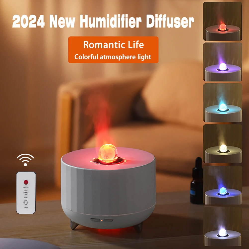 

2024 New Simulated Flame Aroma Diffuser also Essential Oils Diffuser with 7 Colorful Lights for Home Humidification