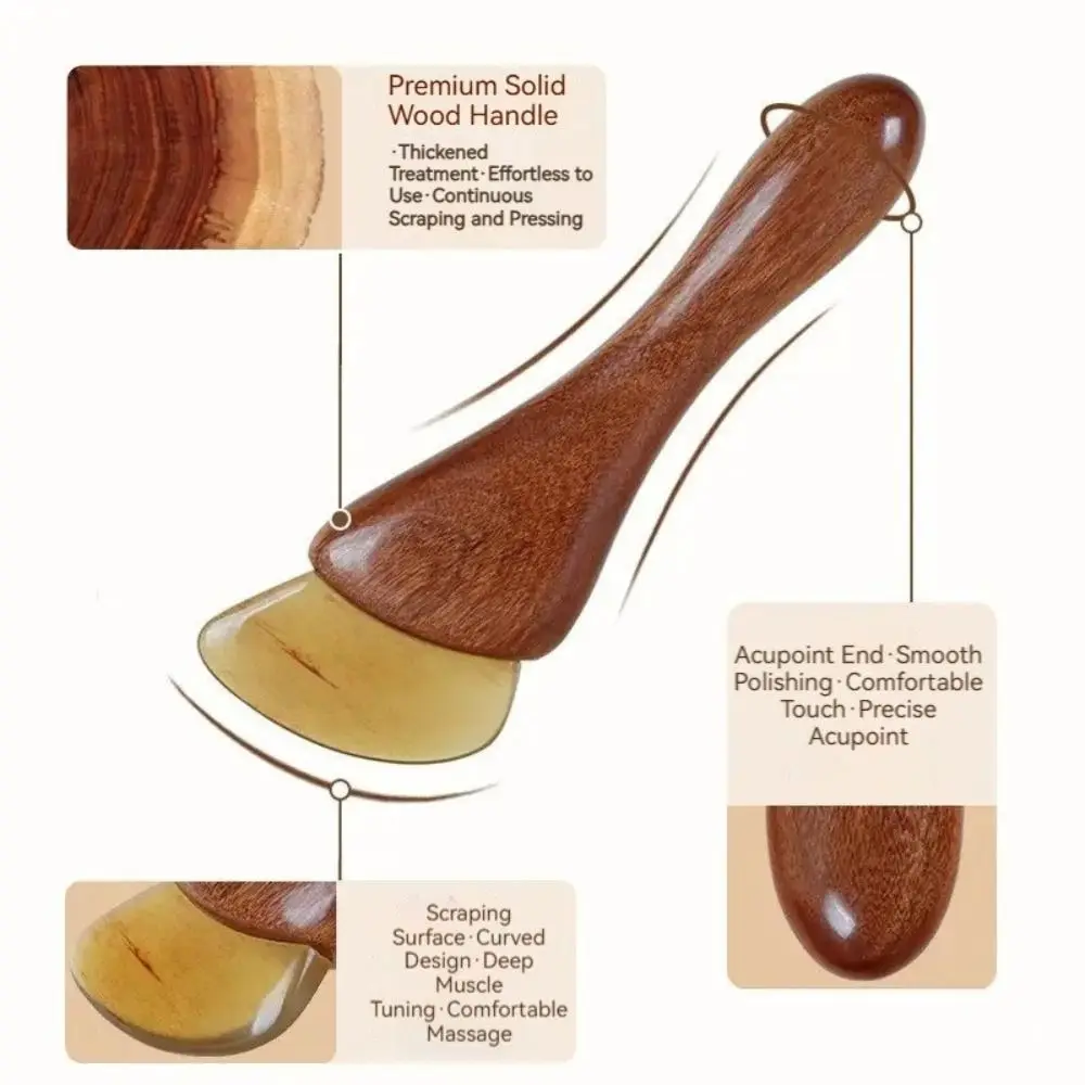 Masajeador de sándalo con forma de cuerno de cabra, material natural, cómodo bastón de masaje ocular, herramientas de raspado de meridianos