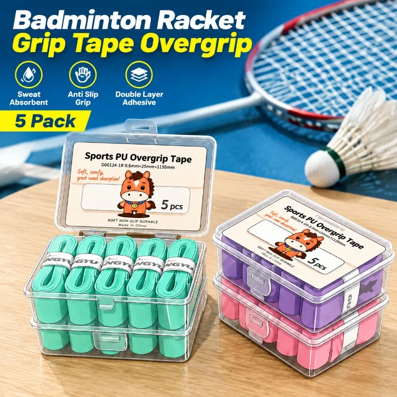 Badminton Racket Grip Tape Sweat‑absorbent Overgrip Double‑layer Film Coated Tackiness Handle Wrap Non‑slip Band for Outdoor